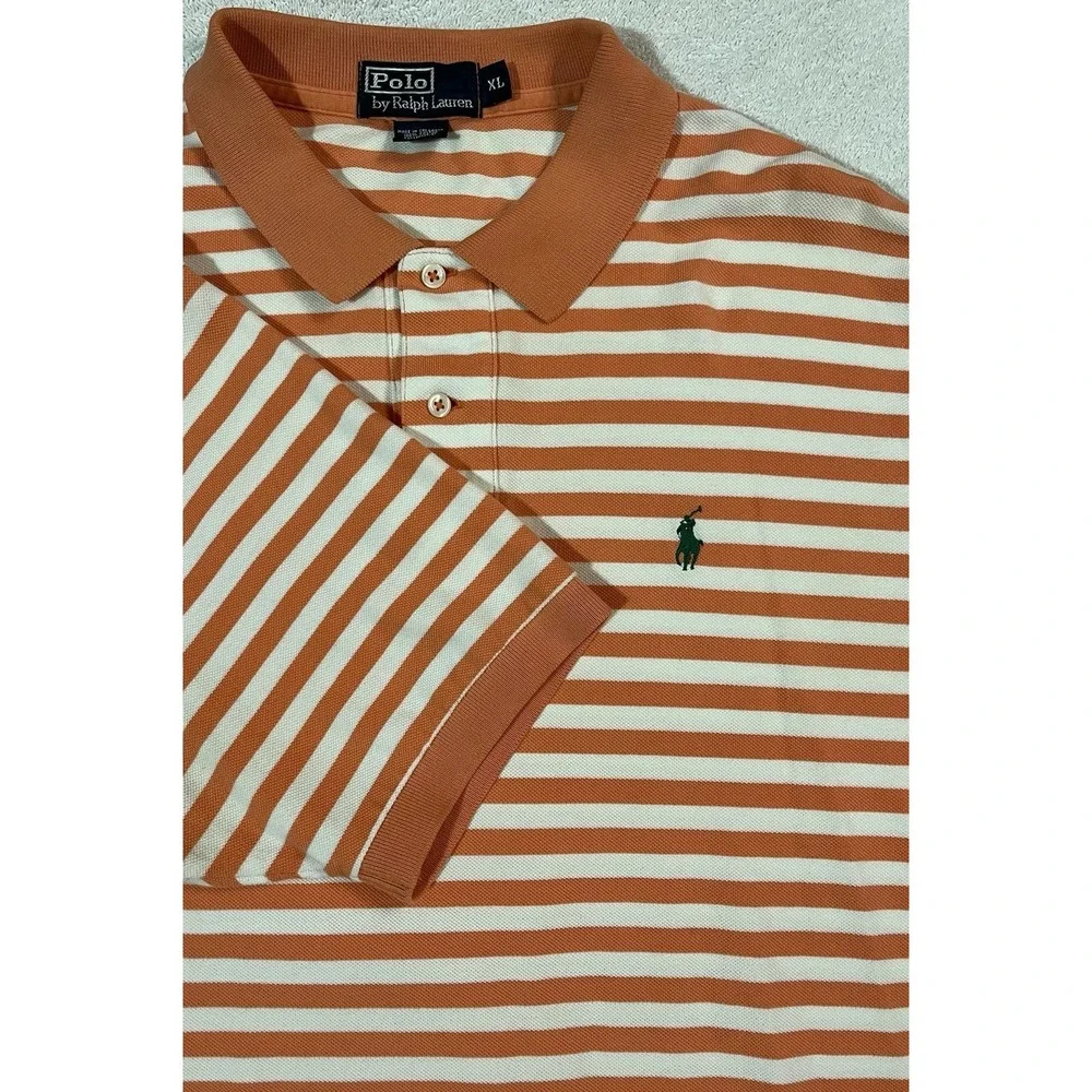 Polo‎ Ralph Lauren Shirt Mens XL Cotton Polo Golf Short Sleeve Orange White Pony